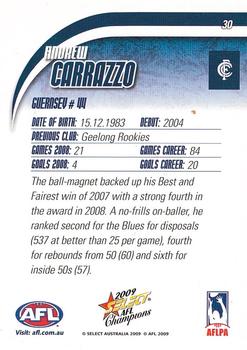 2009 Select AFL Champions #30 Andrew Carrazzo Back